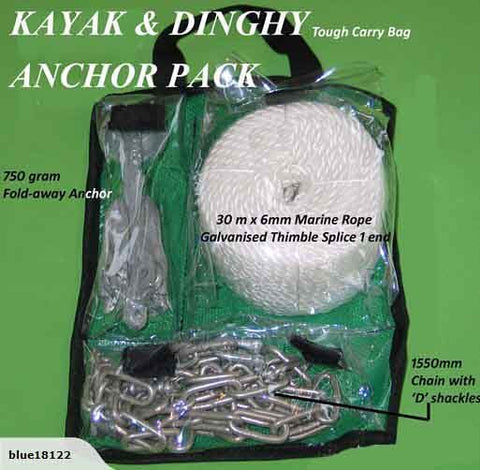KAYAK ANCHOR PACK: ANCHOR, CHAIN, ROPE & CARRY BAG