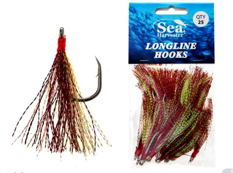 Longline Flasher Hooks - Chartreuse and Red - Qty:25